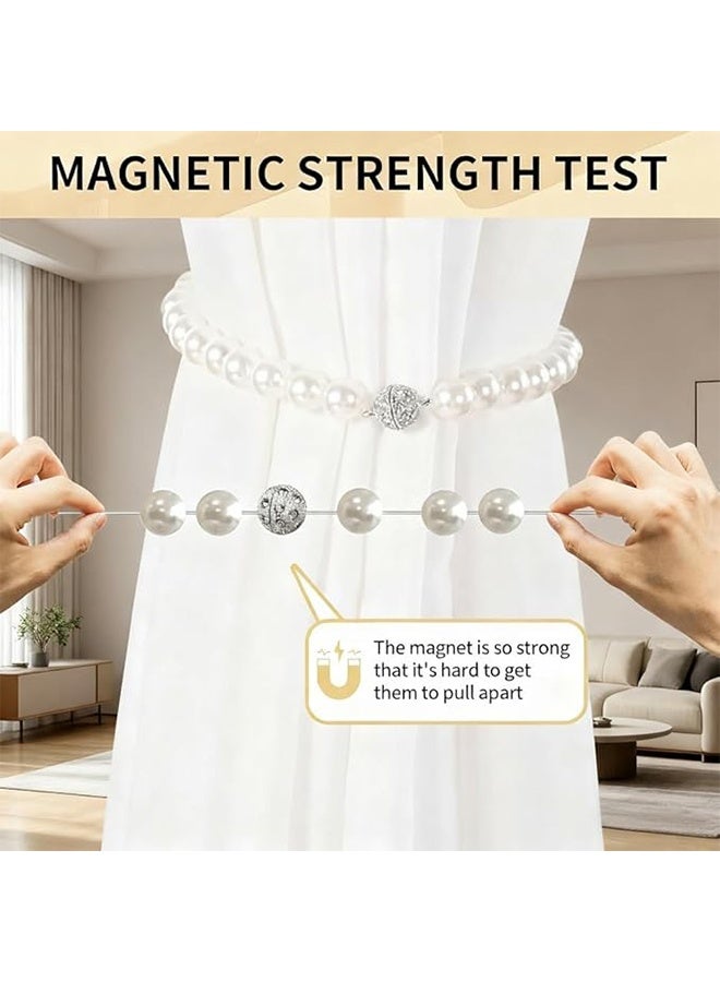 رابطات ستائر مغناطيسية، حوامل ستائر لتزيين غرفة النوم، عبوتان من رابطات الستائر اللؤلؤية و3 قطع مشابك مغناطيسية للستائر عالية الجودة للمنزل والمكتب وزينة النوافذ (أبيض) - Image 4